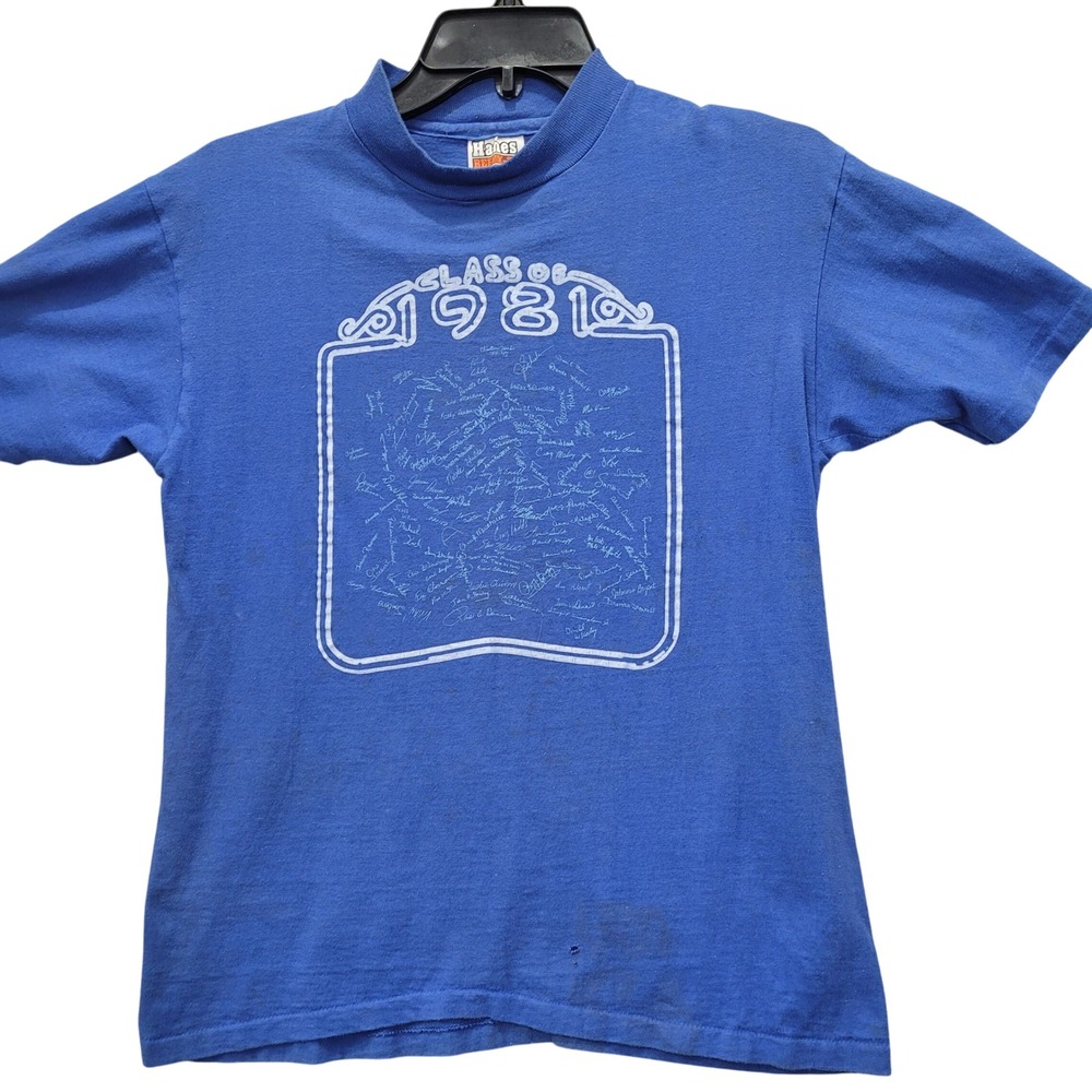 Vintage 1981 Hanes Beefy-T Shirt Blue Single Stitch  USA Class‎ of 1981 M 38-40
